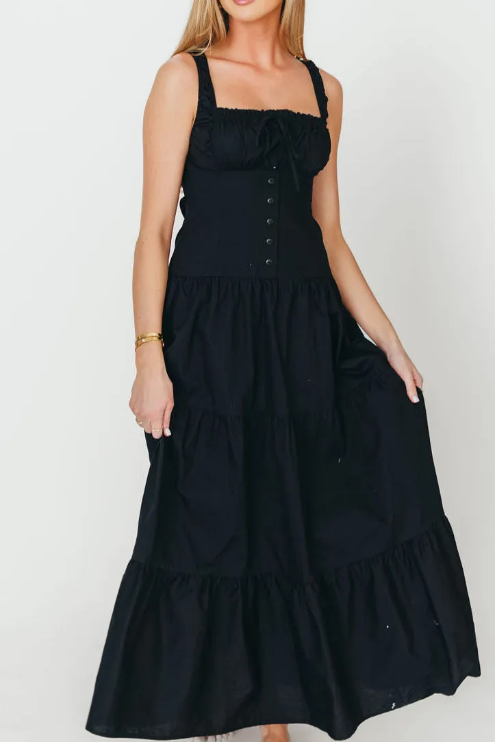 Sutton Corset Button Down Tiered Maxi Dress in Black *Final-Sale* sold by Worth Collective product image thumbnail 2