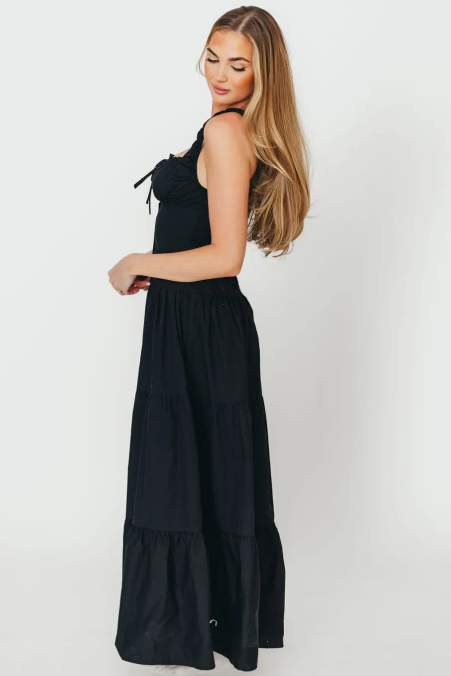Sutton Corset Button Down Tiered Maxi Dress in Black *Final-Sale* sold by Worth Collective product image thumbnail 5