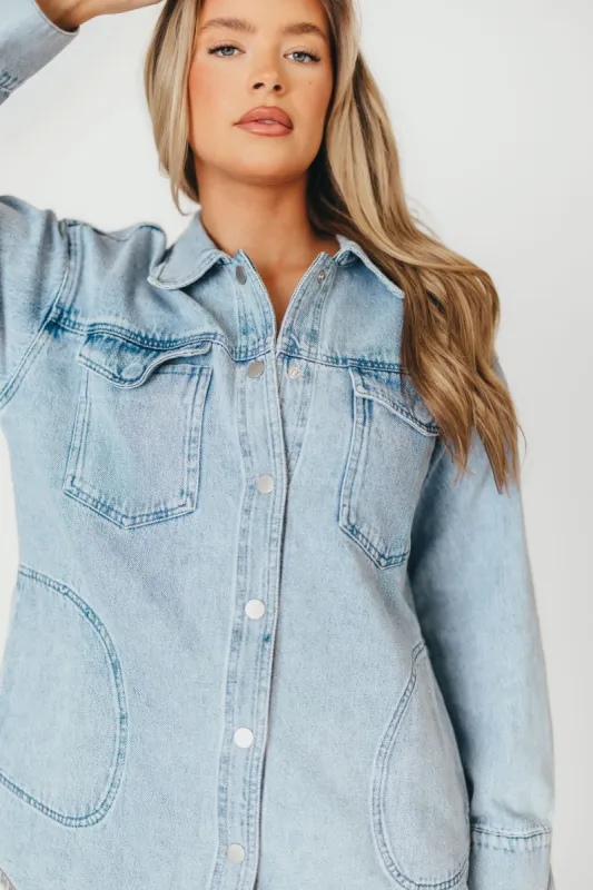 Meritt Longline Denim Jacket in Light Wash sold by Worth Collective
