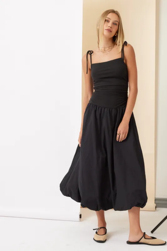 Henley Bubble Hem Midi Dress in Black *Final-Sale* sold by Worth Collective