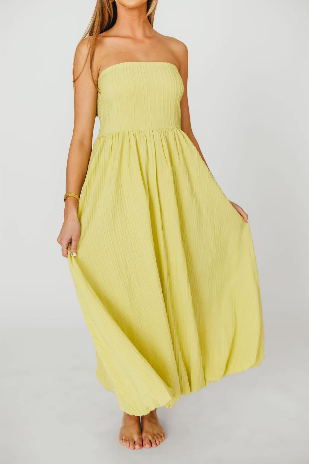 Trinity Strapless Maxi Dress in Celery sold by Worth Collective product image thumbnail 5