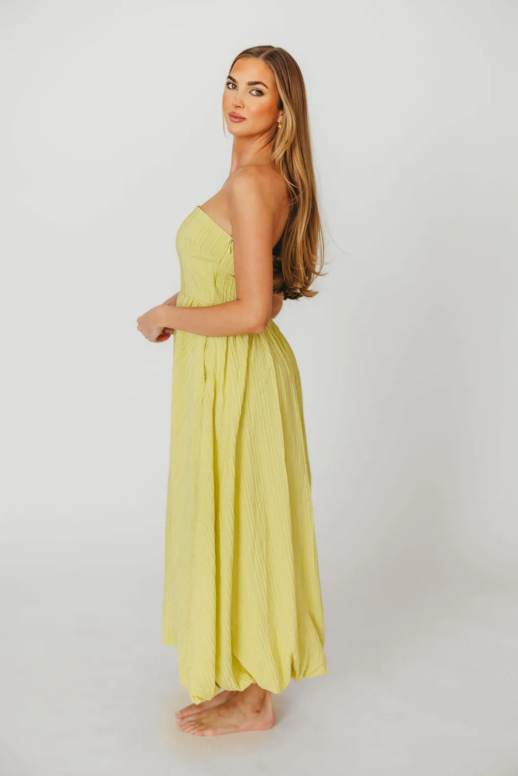Trinity Strapless Maxi Dress in Celery sold by Worth Collective product image thumbnail 2