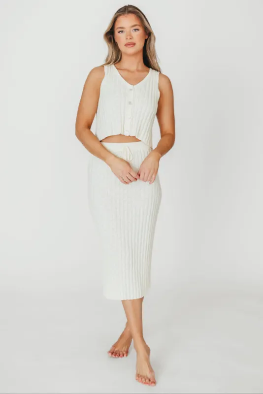 Daisy Sleeveless Ribbed Knit Top and Midi Skirt Set in Cream - Nursing Friendly sold by Worth Collective