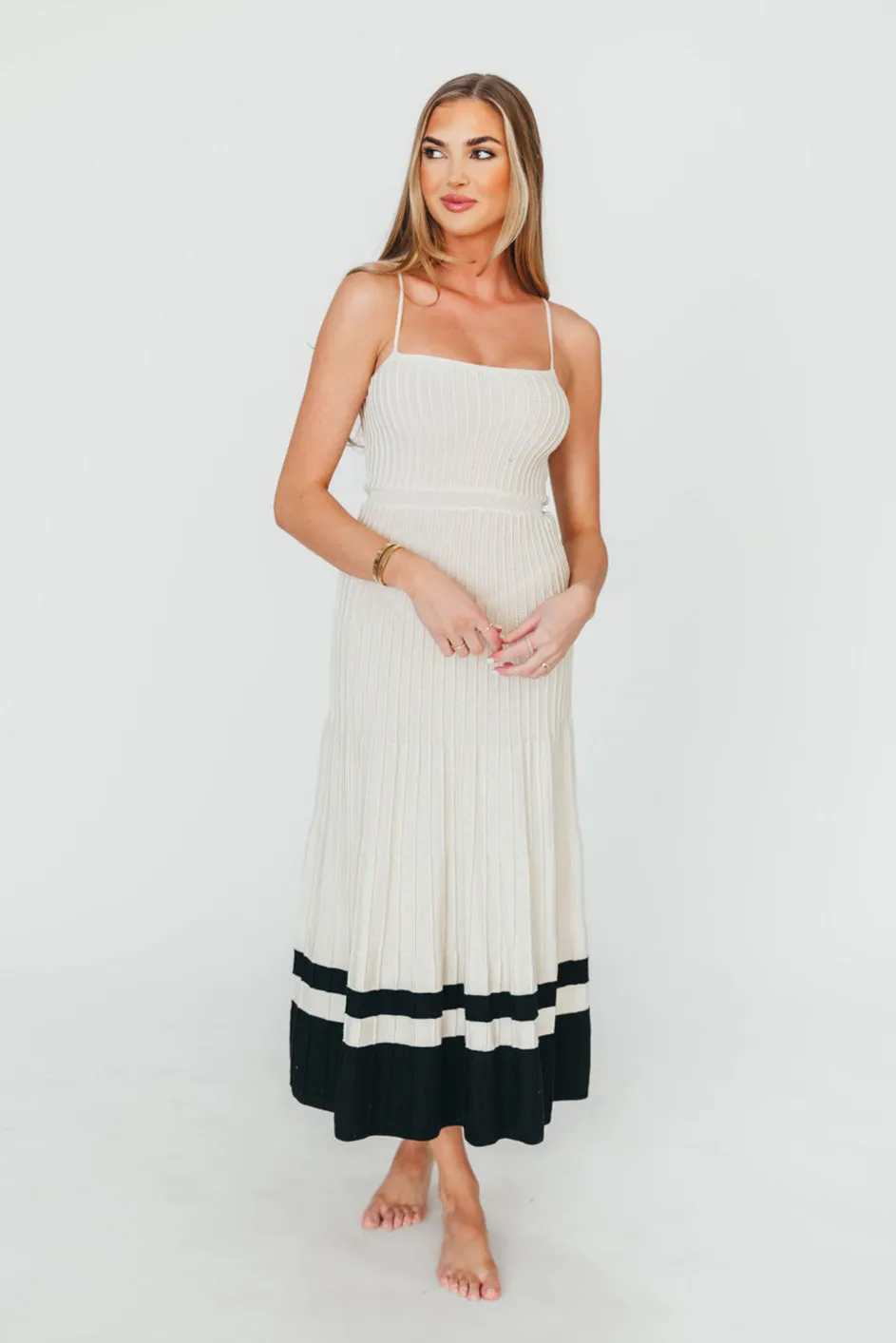 Kenzie Ribbed Dress in Ecru/Black sold by Worth Collective product image thumbnail 2