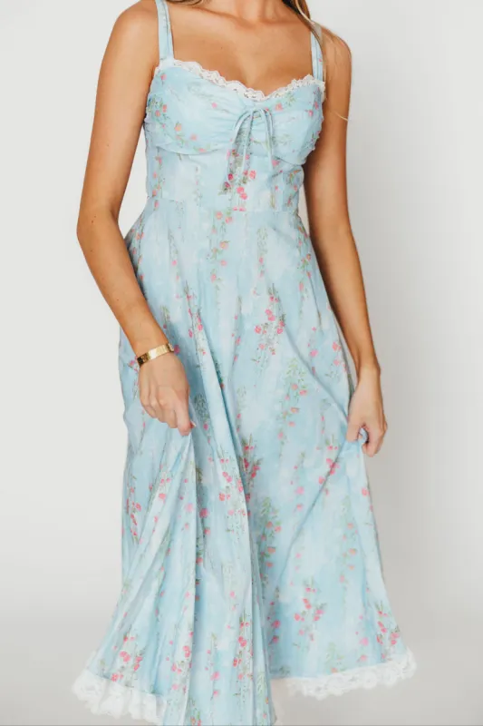Juliet Maxi Dress in Blue Floral sold by Worth Collective