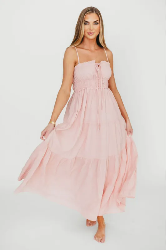 Elise Crinkle Maxi Dress in Pink sold by Worth Collective