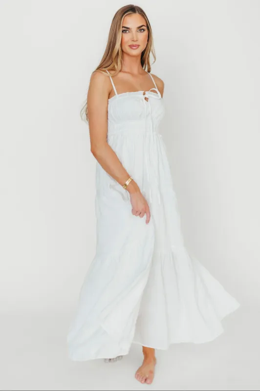 Elise Crinkle Maxi Dress in Off-White sold by Worth Collective