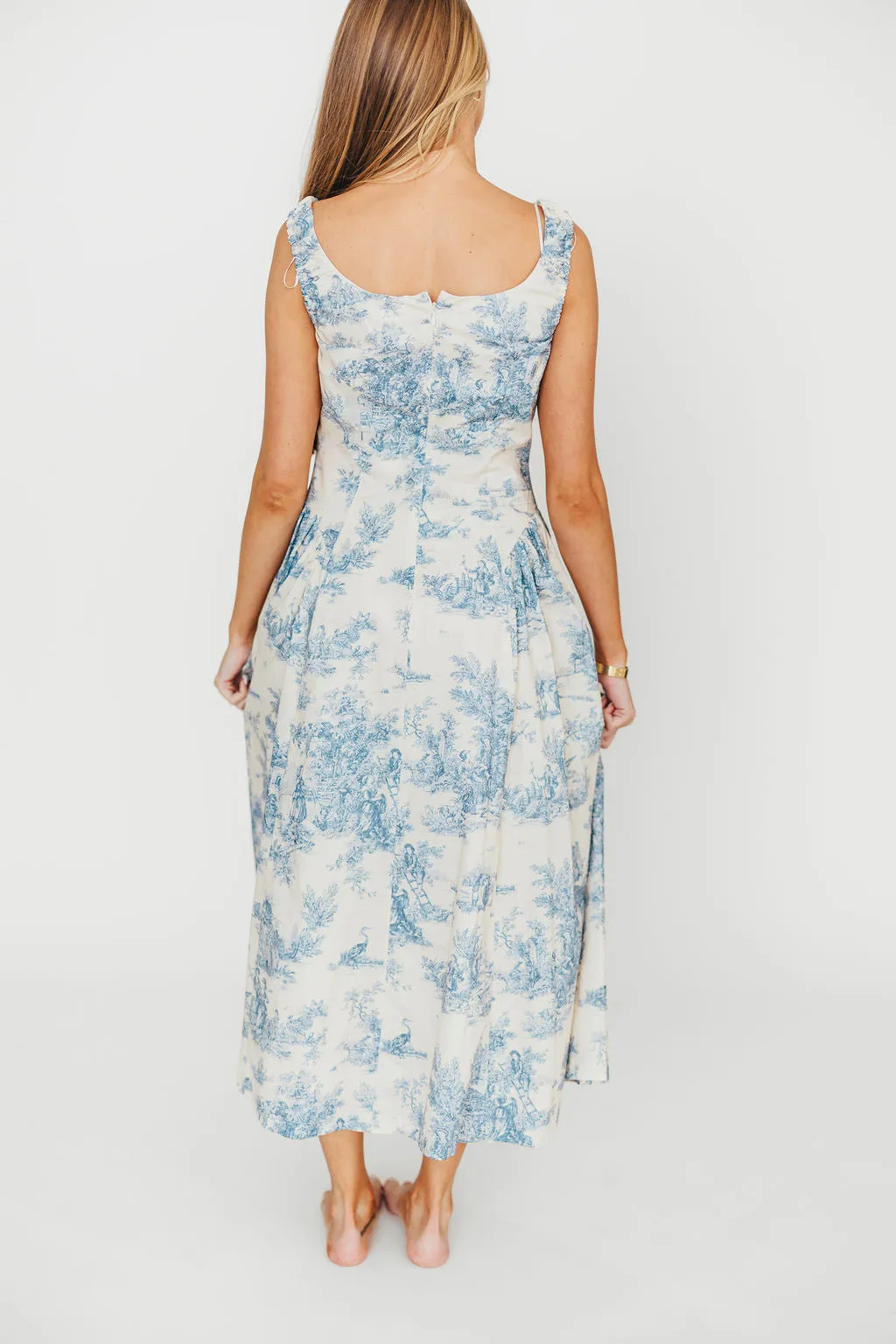 Skyla 100% Cotton Toile Midi Dress with Tie in Blue sold by Worth Collective product image thumbnail 4