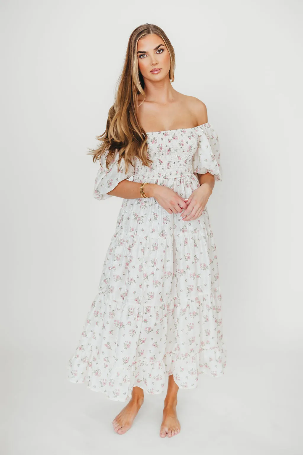Mia Midi Dress in Ivory/Pink Floral sold by Worth Collective product image thumbnail 5