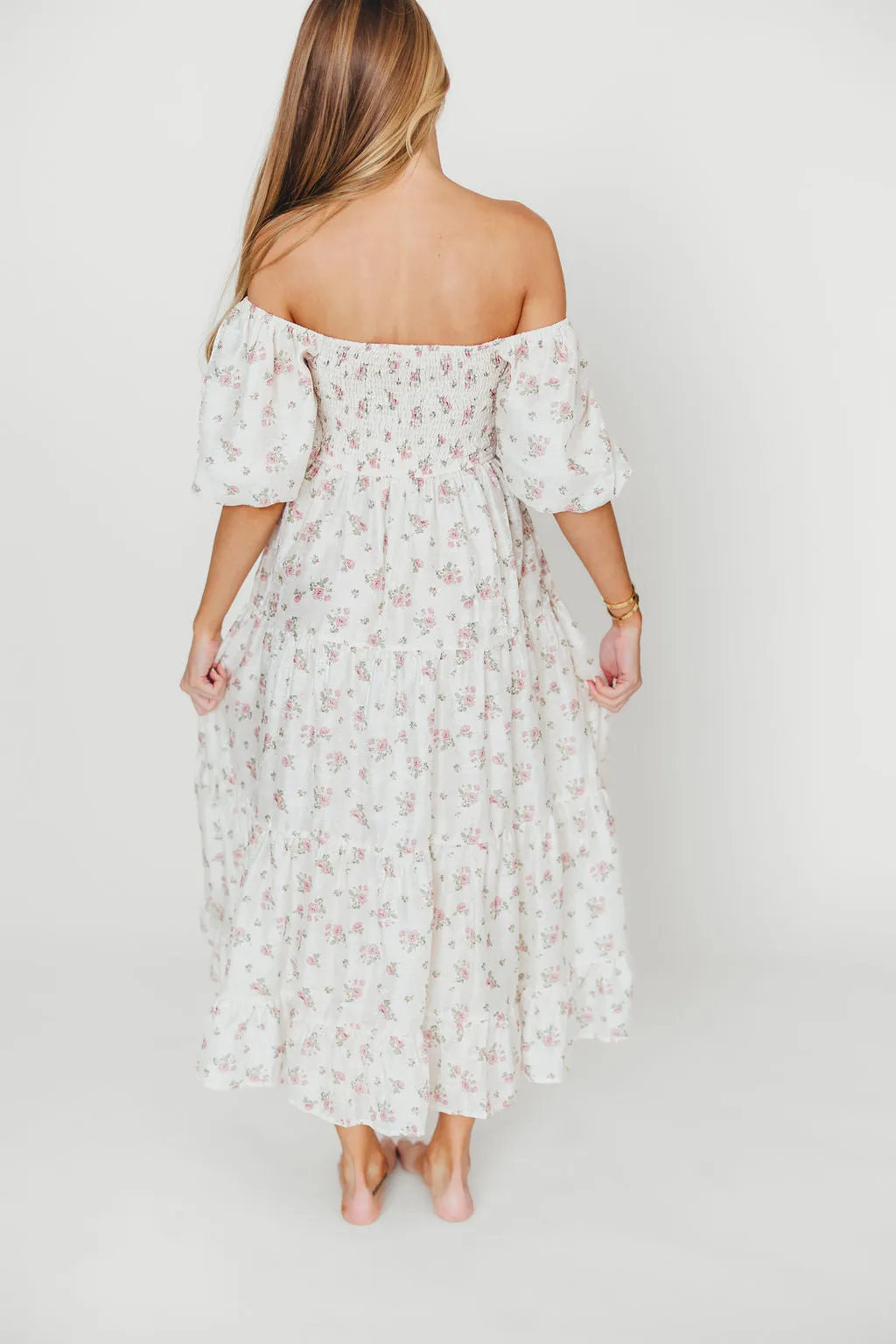 Mia Midi Dress in Ivory/Pink Floral sold by Worth Collective product image thumbnail 4