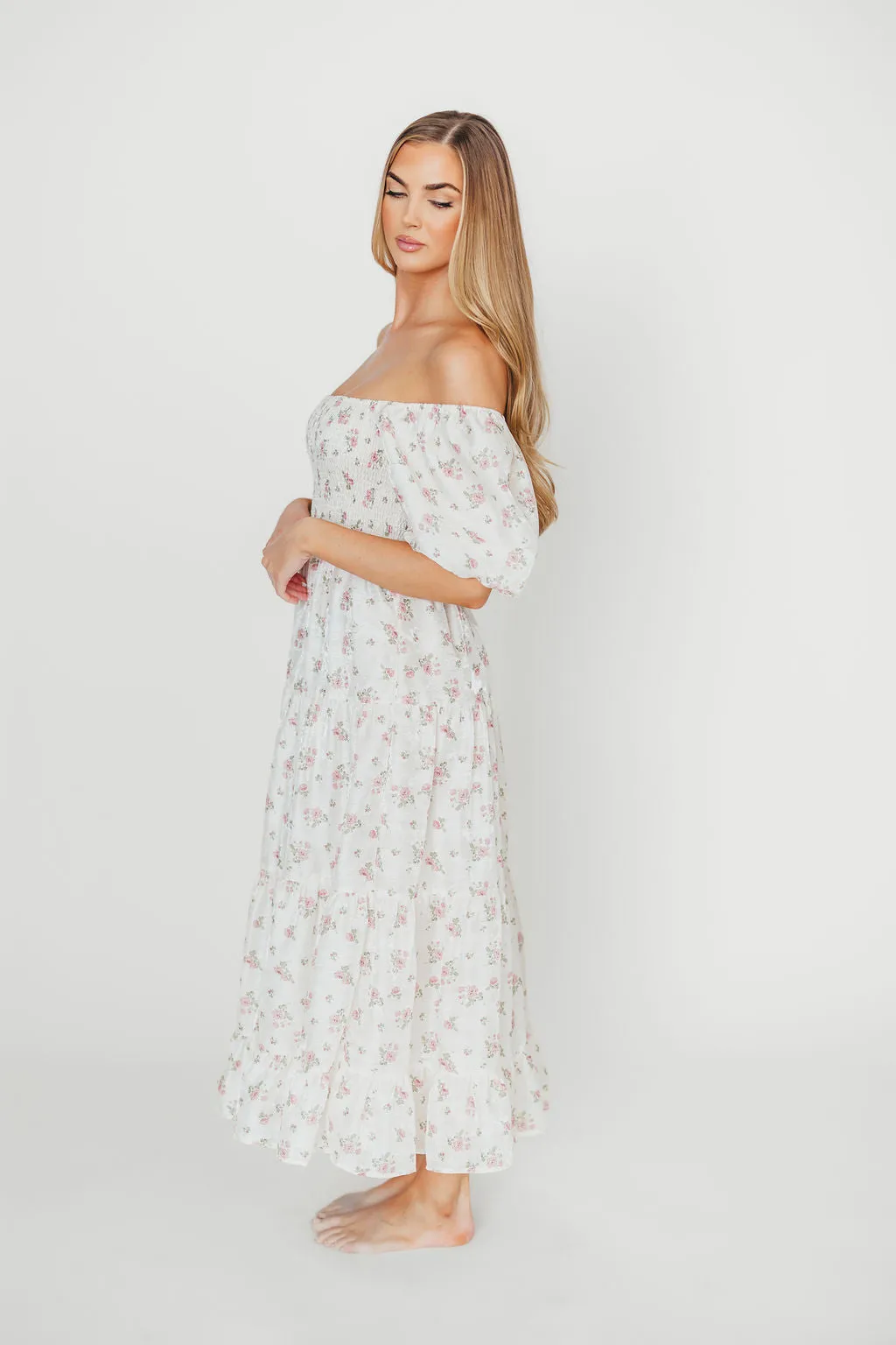 Mia Midi Dress in Ivory/Pink Floral sold by Worth Collective product image thumbnail 3