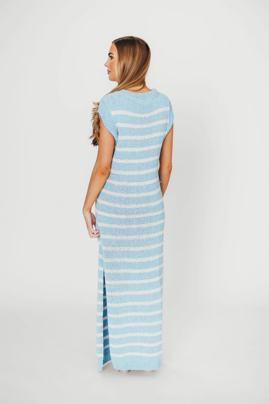 Maria Knit Maxi Dress in Blue/Off-White sold by Worth Collective product image thumbnail 5
