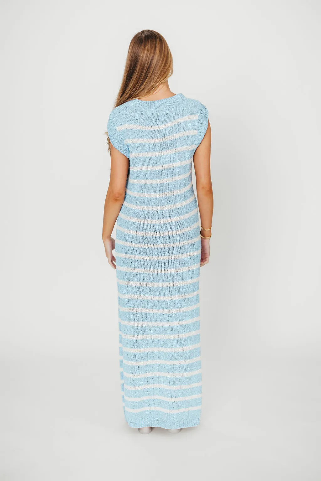 Maria Knit Maxi Dress in Blue/Off-White sold by Worth Collective product image thumbnail 4