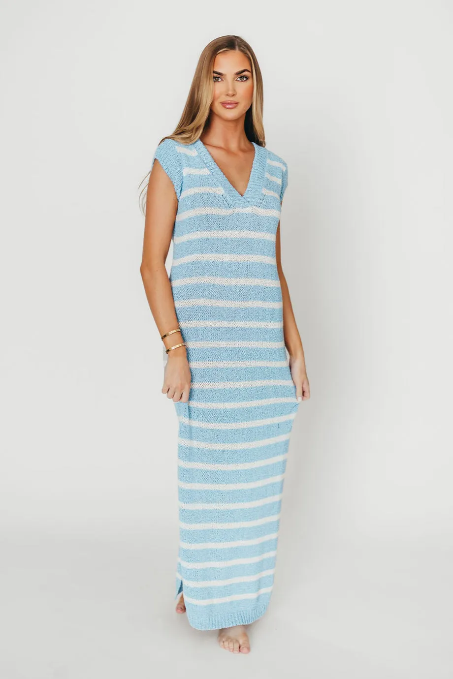 Maria Knit Maxi Dress in Blue/Off-White sold by Worth Collective product image thumbnail 2