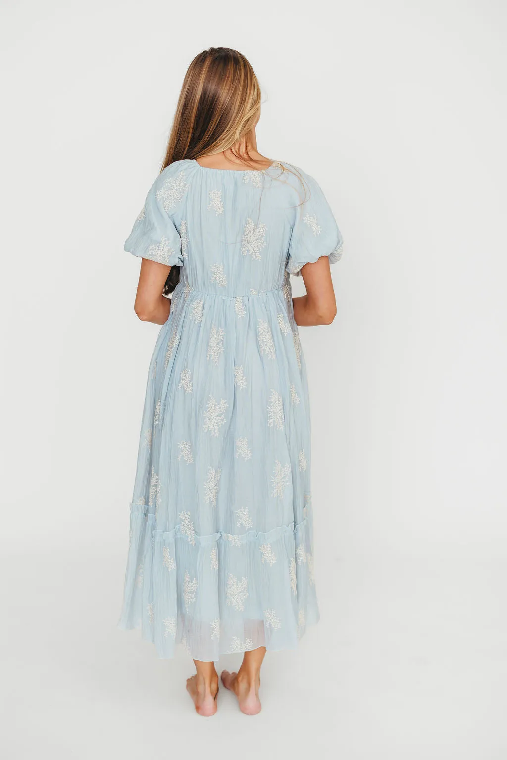 Hallie Embroidered Maxi Dress in Powder Blue - Bump Friendly & Inclusive Sizing (S-3XL) sold by Worth Collective product image thumbnail 5