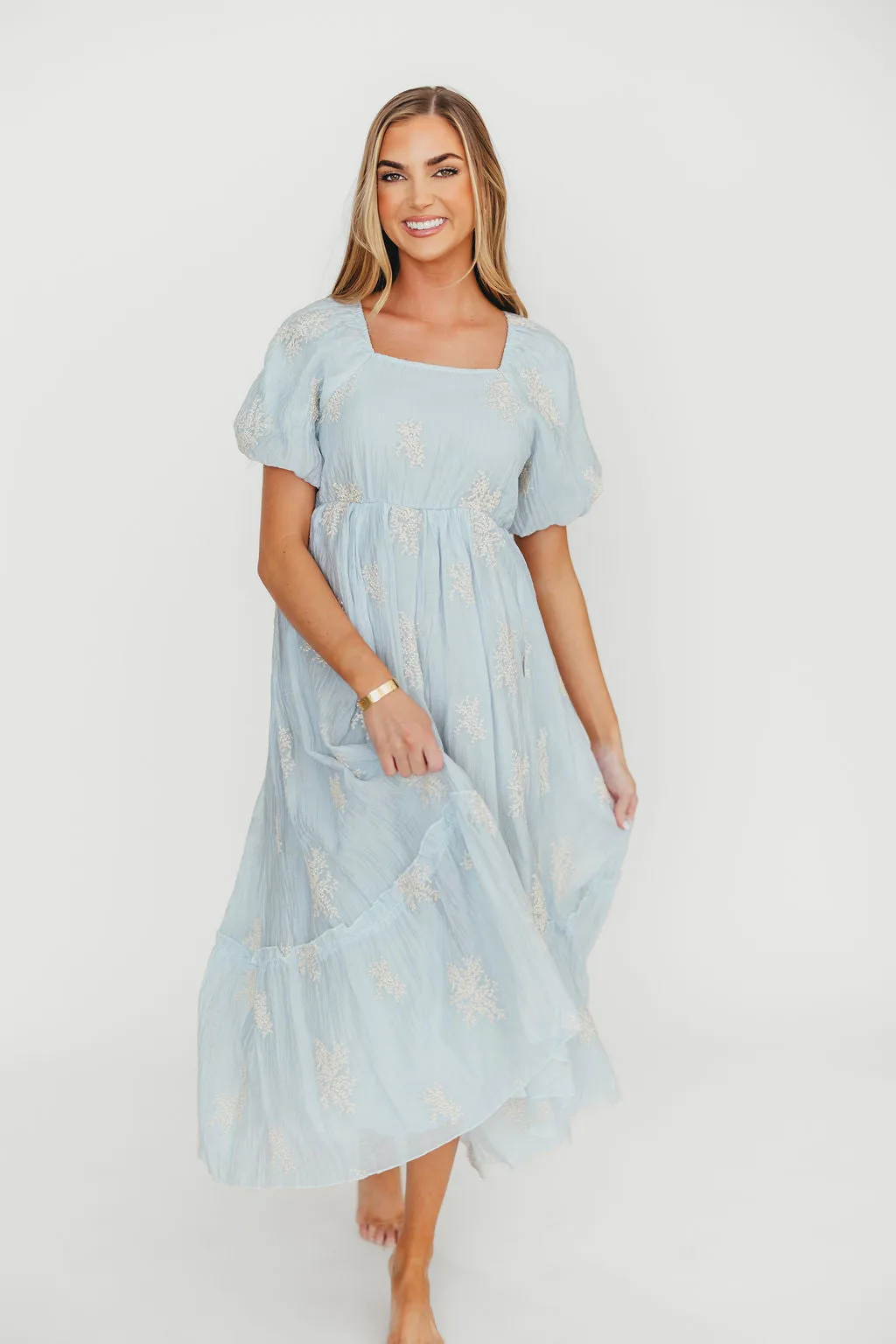 Hallie Embroidered Maxi Dress in Powder Blue - Bump Friendly & Inclusive Sizing (S-3XL) sold by Worth Collective product image thumbnail 4