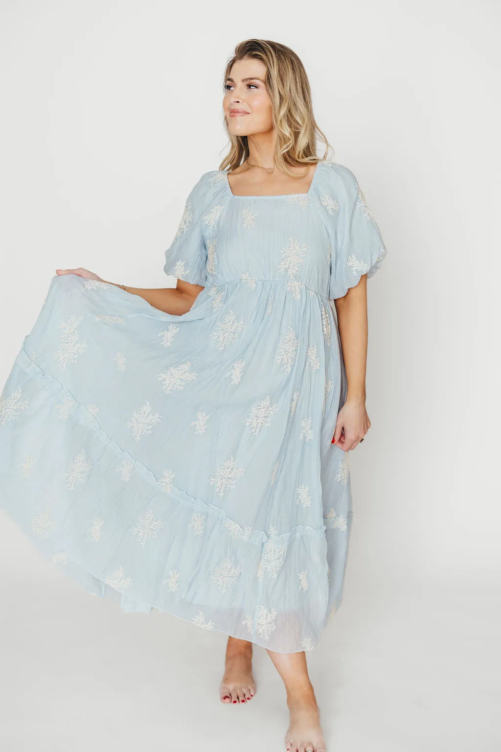 Hallie Embroidered Maxi Dress in Powder Blue - Bump Friendly & Inclusive Sizing (S-3XL) sold by Worth Collective product image thumbnail 2