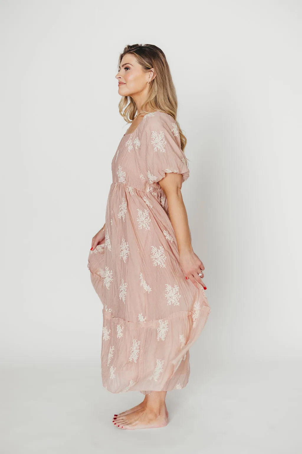 Hallie Embroidered Maxi Dress in Blush - Bump Friendly & Inclusive Sizing (S-3XL) sold by Worth Collective product image thumbnail 3