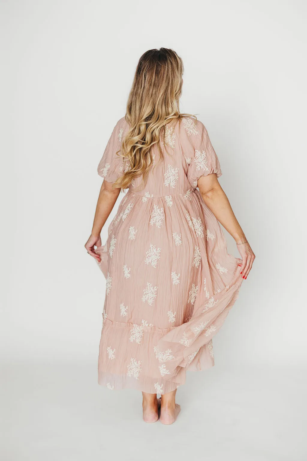 Hallie Embroidered Maxi Dress in Blush - Bump Friendly & Inclusive Sizing (S-3XL) sold by Worth Collective product image thumbnail 4