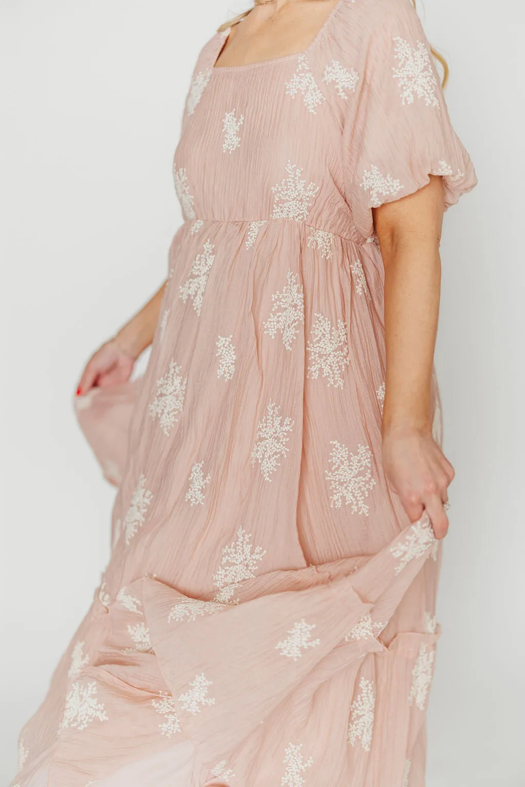Hallie Embroidered Maxi Dress in Blush - Bump Friendly & Inclusive Sizing (S-3XL) sold by Worth Collective product image thumbnail 5