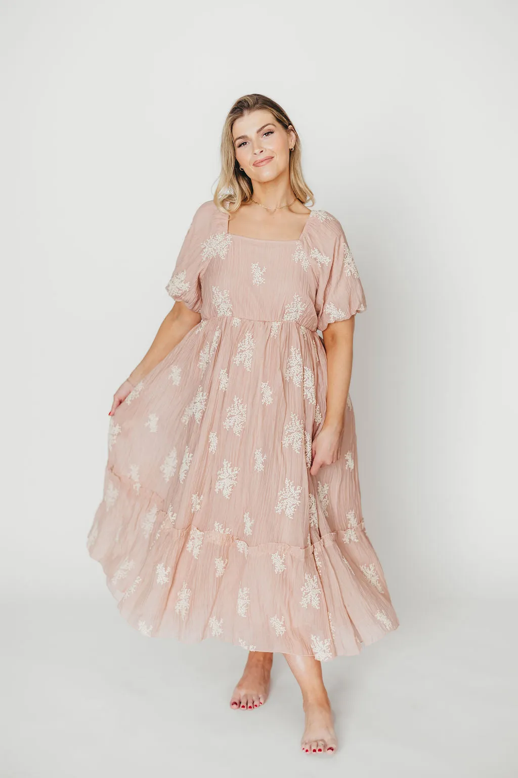 Hallie Embroidered Maxi Dress in Blush - Bump Friendly & Inclusive Sizing (S-3XL) sold by Worth Collective product image thumbnail 2