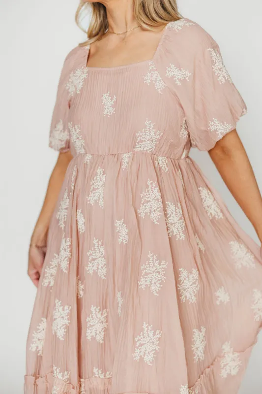Hallie Embroidered Maxi Dress in Blush - Bump Friendly & Inclusive Sizing (S-3XL) sold by Worth Collective