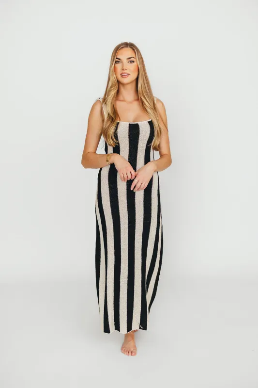 Gianna Striped Sweater Maxi Dress in Oatmeal/Black sold by Worth Collective