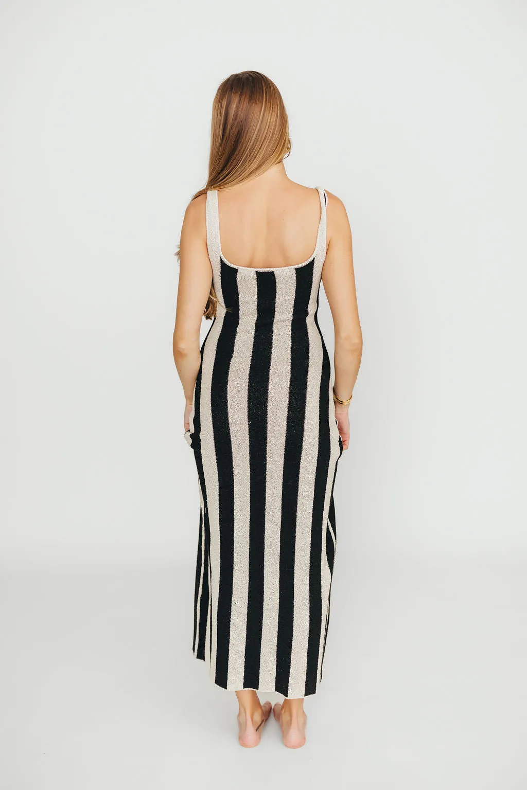Gianna Striped Sweater Maxi Dress in Oatmeal/Black sold by Worth Collective product image thumbnail 4