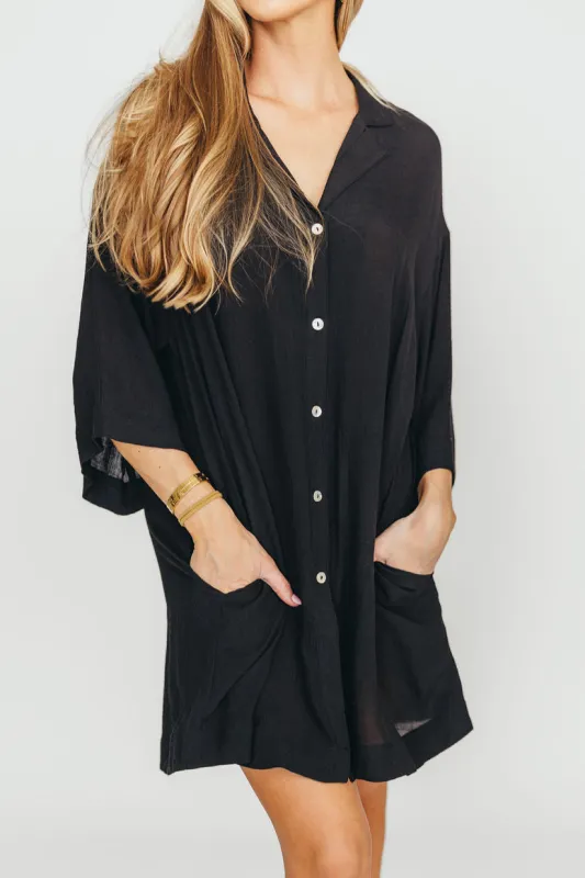 Azari Oversized Button Down Shirt in Black - Nursing Friendly sold by Worth Collective