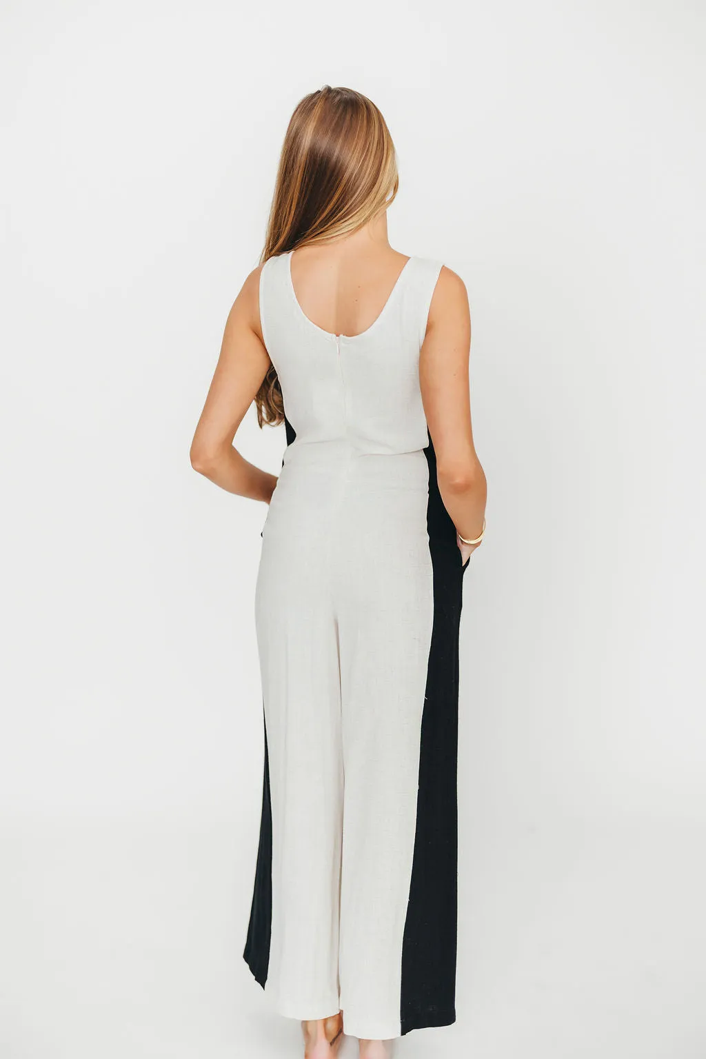 Chase Linen Contrast Side Jumpsuit in Natural/Black sold by Worth Collective product image thumbnail 4
