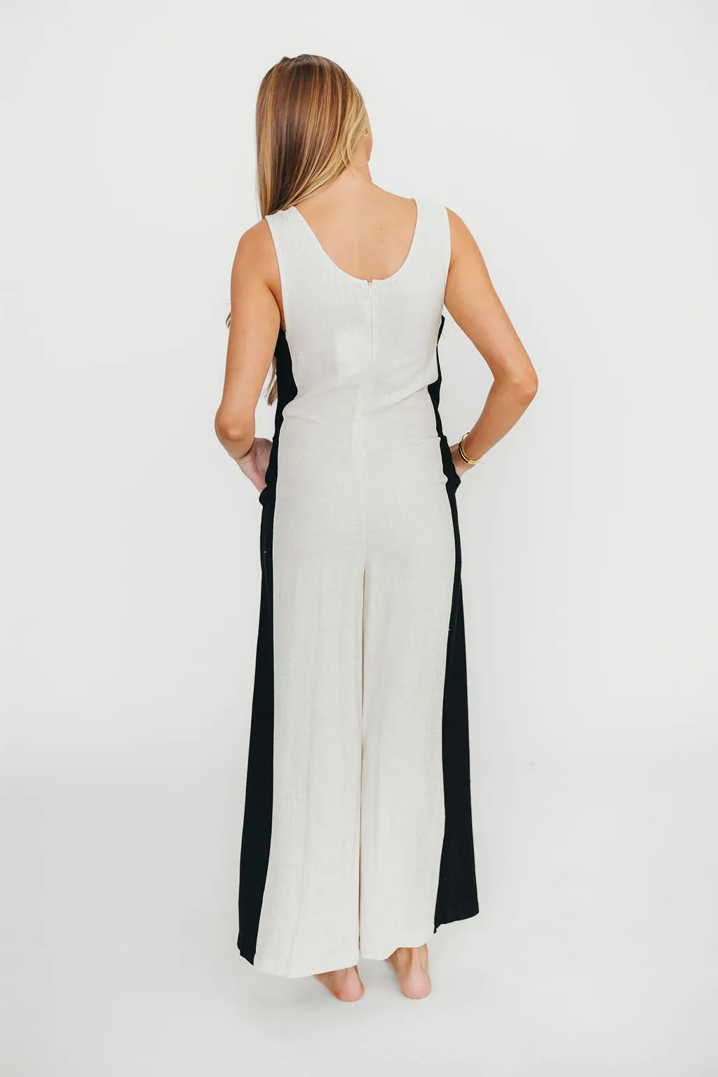 Chase Linen Contrast Side Jumpsuit in Natural/Black sold by Worth Collective product image thumbnail 3