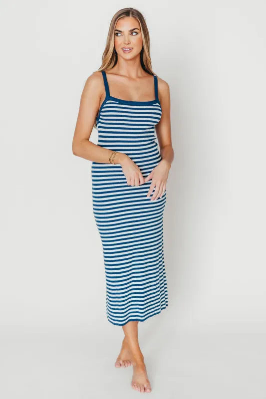 Rhode Striped Bodycon Midi Dress in Ivory/Navy sold by Worth Collective