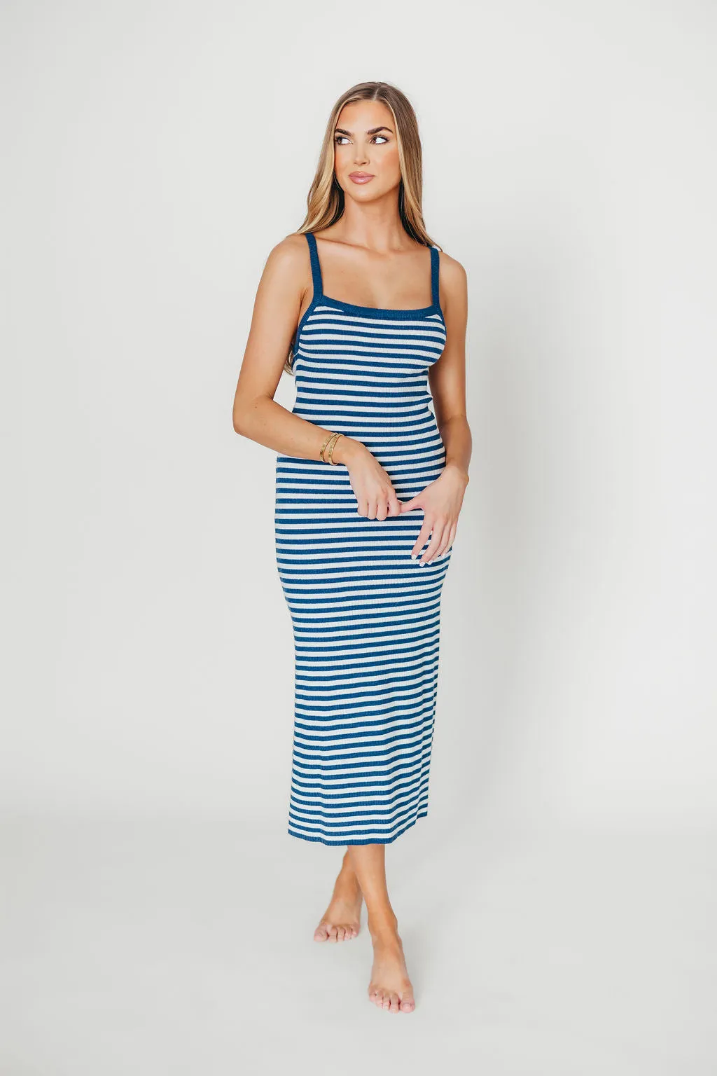 Rhode Striped Bodycon Midi Dress in Ivory/Navy sold by Worth Collective product image thumbnail 2