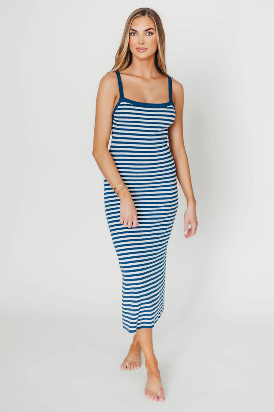 Rhode Striped Bodycon Midi Dress in Ivory/Navy sold by Worth Collective product image thumbnail 3