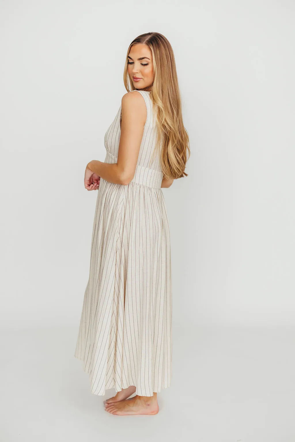 Pippy Button Down Maxi Dress in Natural/Black - Nursing Friendly sold by Worth Collective product image thumbnail 2