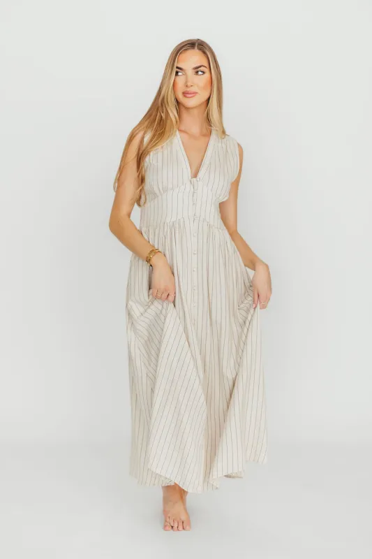 Pippy Button Down Maxi Dress in Natural/Black - Nursing Friendly sold by Worth Collective