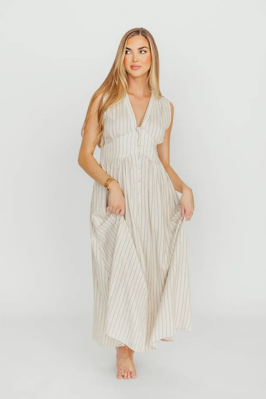 Pippy Button Down Maxi Dress in Natural/Black - Nursing Friendly sold by Worth Collective
