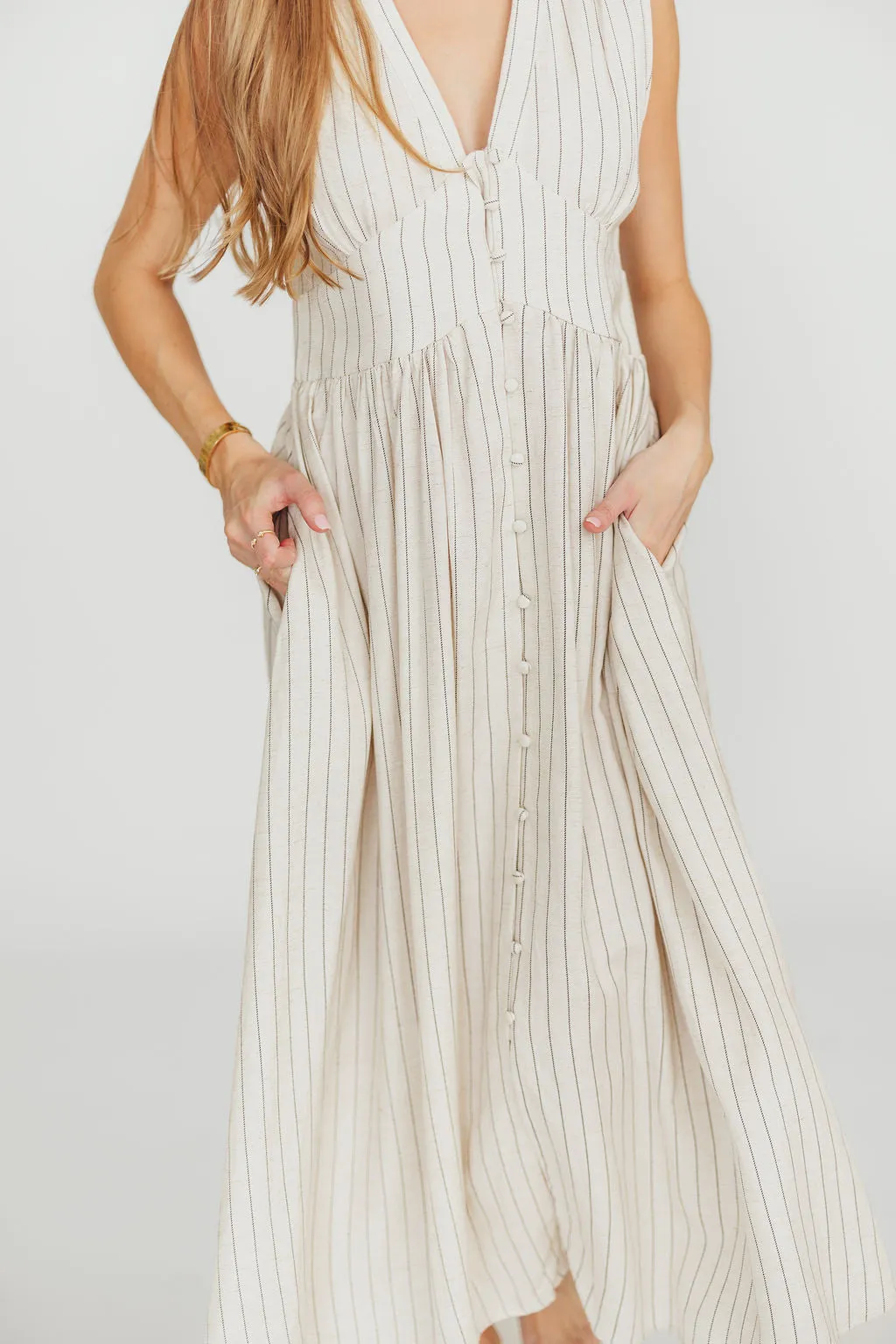 Pippy Button Down Maxi Dress in Natural/Black - Nursing Friendly sold by Worth Collective product image thumbnail 4