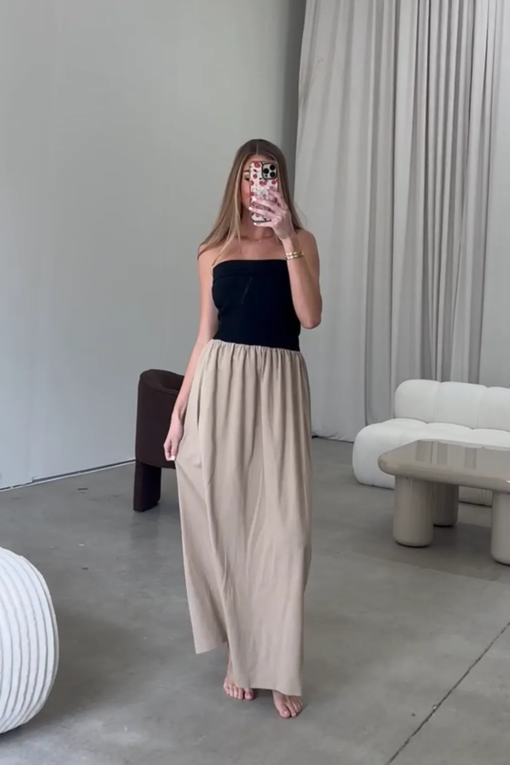 Kaylee Linen and Ribbed Knit Maxi Dress in Black/Tan sold by Worth Collective product image thumbnail 3