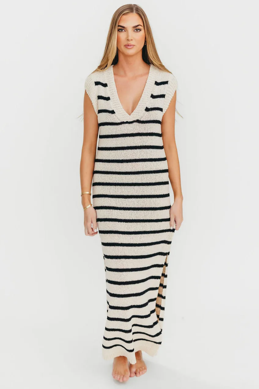 Maria Knit Maxi Dress in Natural/Black sold by Worth Collective product image thumbnail 3