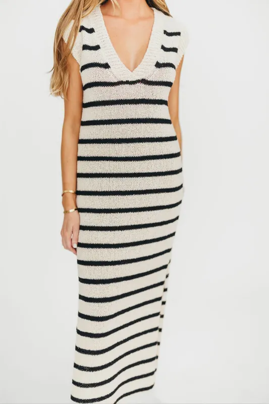 Maria Knit Maxi Dress in Natural/Black sold by Worth Collective