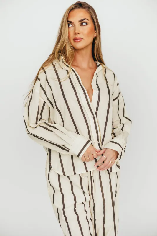 Sicily Button-Down Top in Black Stripe - Nursing Friendly *Final-Sale* sold by Worth Collective