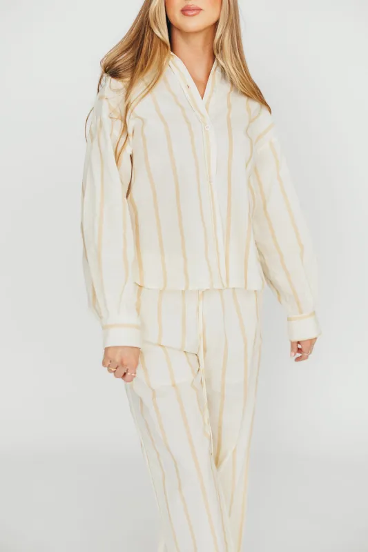 Sicily Button-Down Top in Beige Stripe - Nursing Friendly *Final-Sale* sold by Worth Collective