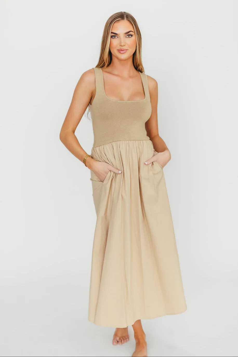 Lucinda Maxi Dress in Khaki sold by Worth Collective