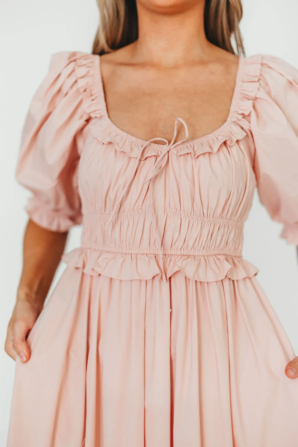 Crissy 100% Cotton Ruched Midi Dress in Dusty Pink - Bump Friendly sold by Worth Collective product image thumbnail 5