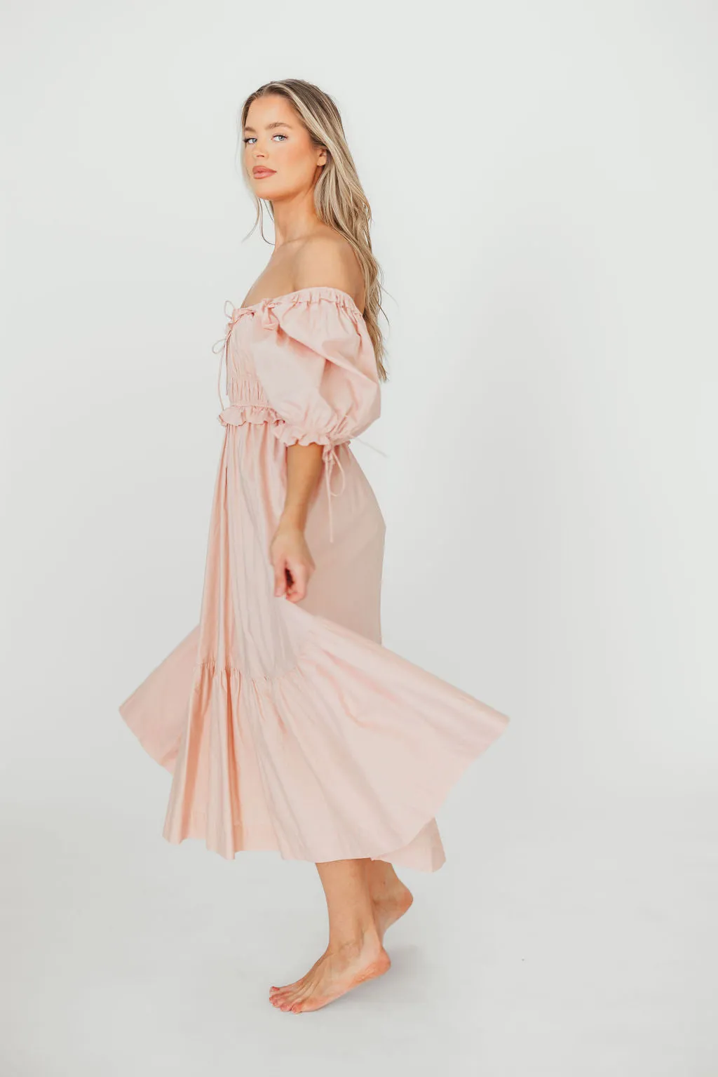 Crissy 100% Cotton Ruched Midi Dress in Dusty Pink - Bump Friendly sold by Worth Collective product image thumbnail 2