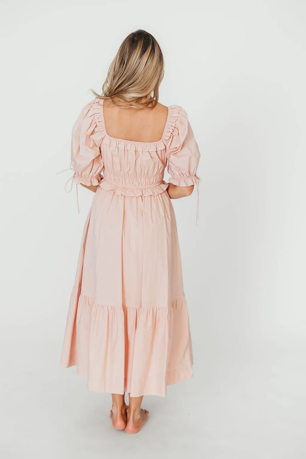 Crissy 100% Cotton Ruched Midi Dress in Dusty Pink - Bump Friendly sold by Worth Collective product image thumbnail 4