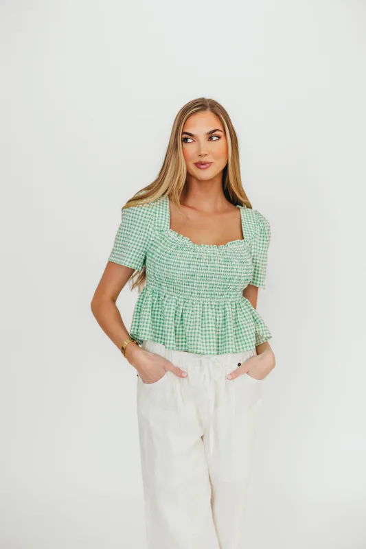 Murphy Smocked Puff Sleeve Blouse in Green sold by Worth Collective