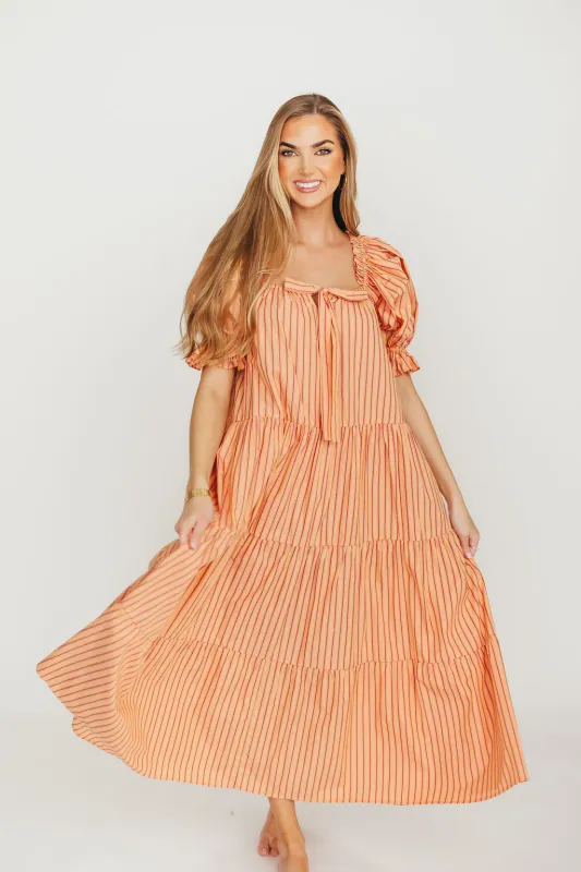 Dania 100% Cotton Maxi Dress in Apricot Stripe sold by Worth Collective