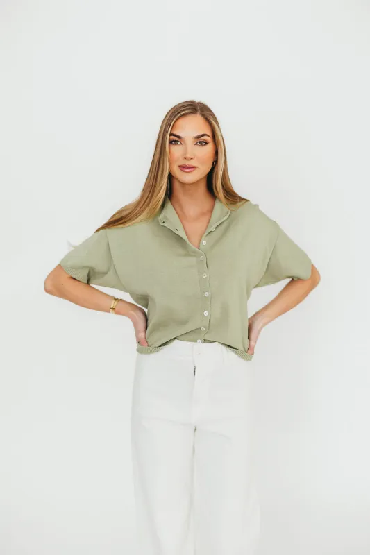 Emeryn 100% Cotton Short Sleeve Knit Cardigan in Sage sold by Worth Collective